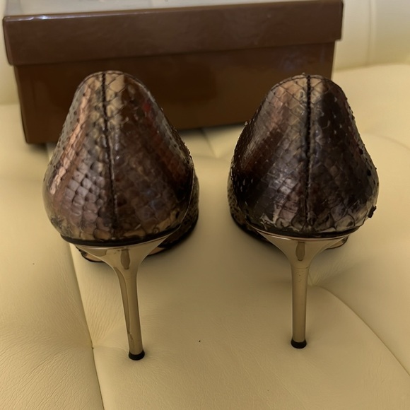 Pewter Python Gucci Horsebit Peep Toe Pump Heel - Picture 3 of 16